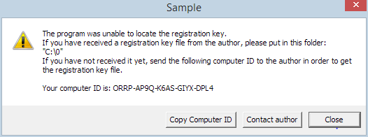 Registration key is not found message