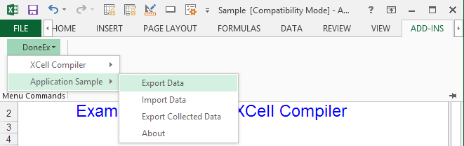 Compiled application export/import changed data menu access in Excel 2013